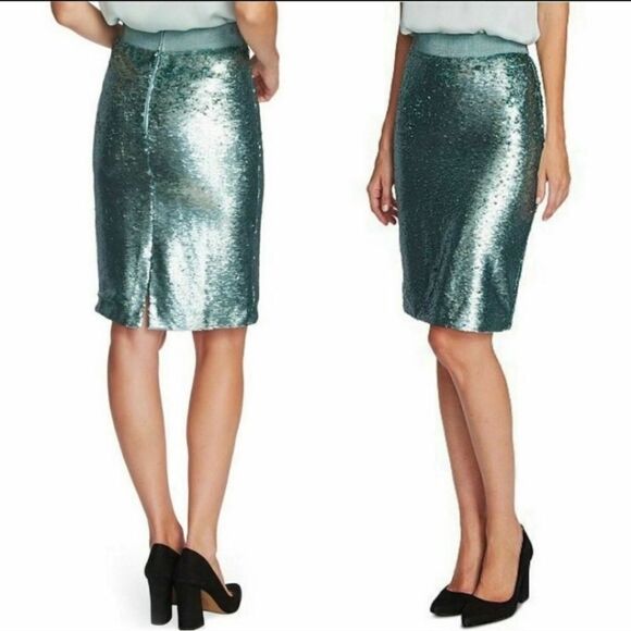 Vince Camuto Sequin Pencil Skirt in Eucalyptus Size 10 NWT - Picture 1 of 15